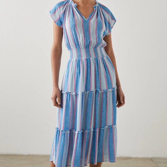 Rails Blue and Pink Striped Midi Dress - Picture 1 of 11